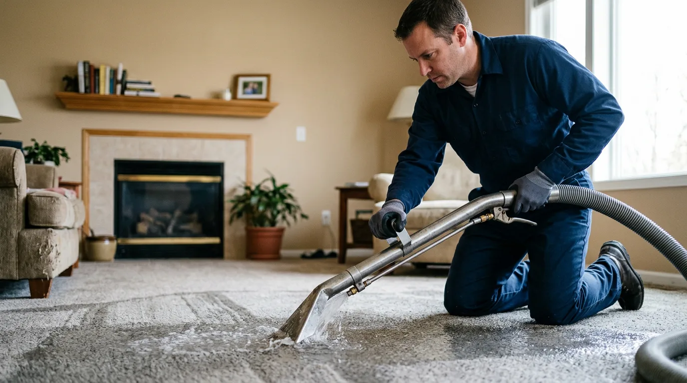 Water damage restoration technician working near San Saba, TX